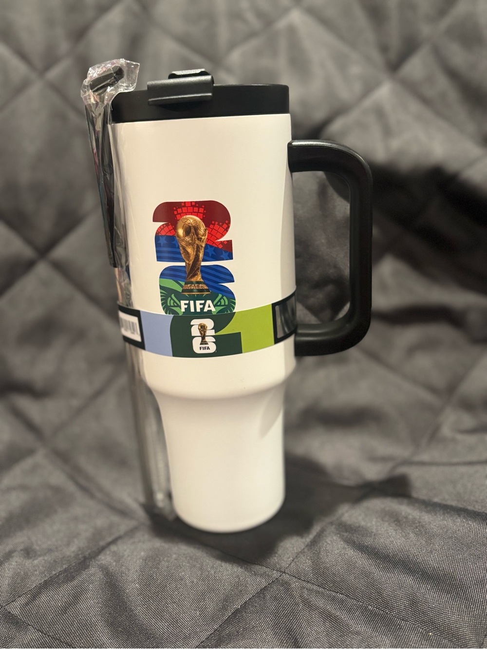 NWT FIFA World Cup 2026 Official Travel Tumbler 40oz Insulated Mug Handle Straw
